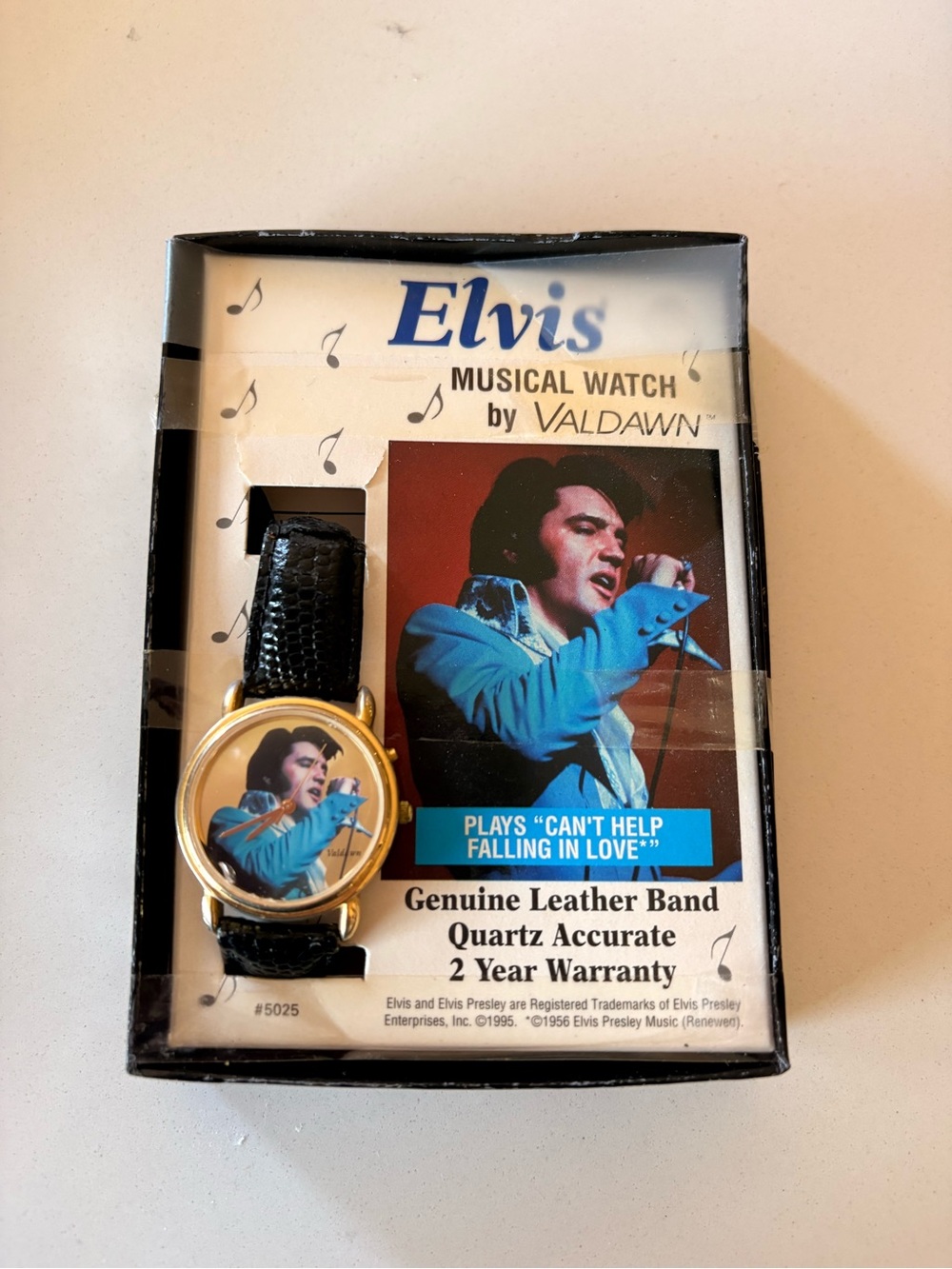 Elvis Musical Watch by Valdawn - Black & Gold with Elvis Image